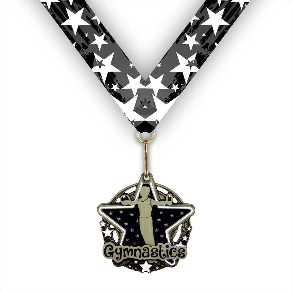 2-3/4" Male Gymnastics Black Star Dazzle Series Medal [MED-436]
