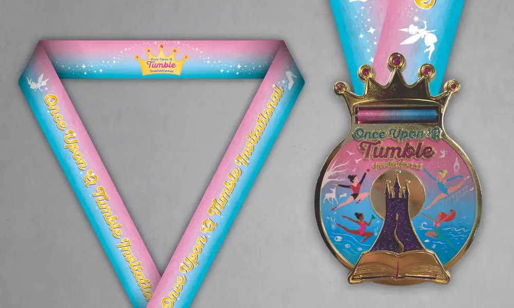 Once Upon a Tumble Gymnastics Medal Custom Once Upon a Tumble gymnastics medal with pink and blue neck ribbon