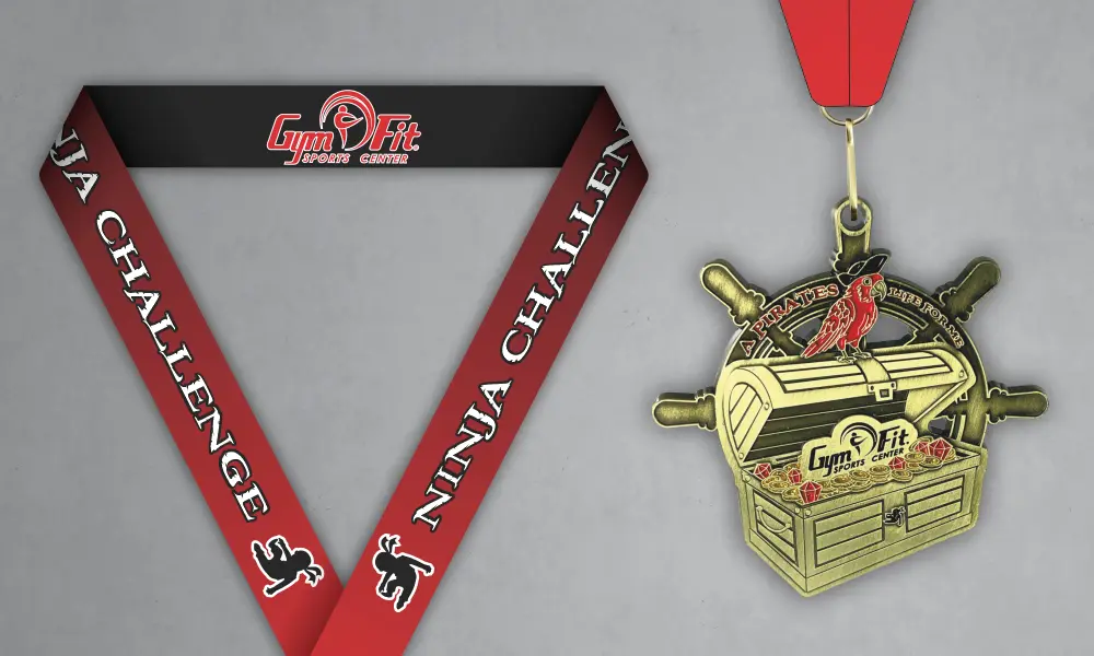 Ninja Challenge Custom Medal Custom Ninja Challenge treasure chest medal with red and black neck ribbon