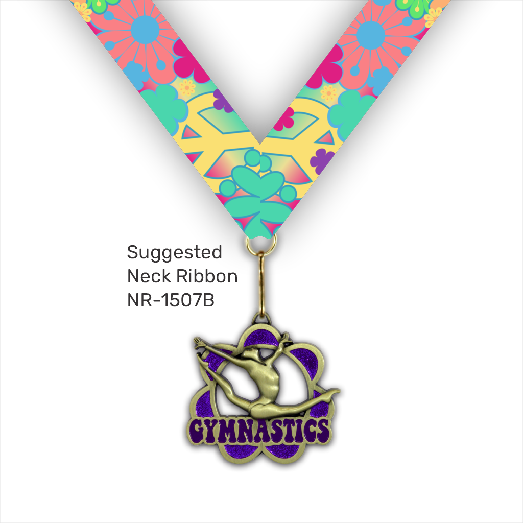 2-1/4" Female Gymnastics Glitter Purple Flower Power Series Medal [MED-527]