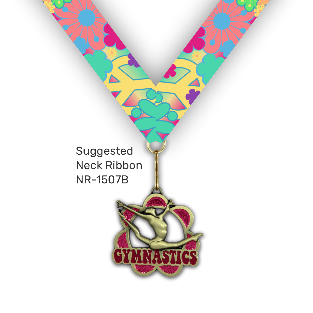 2-1/4" Female Gymnastics Glitter Pink Flower Power Series Medal [MED-526]