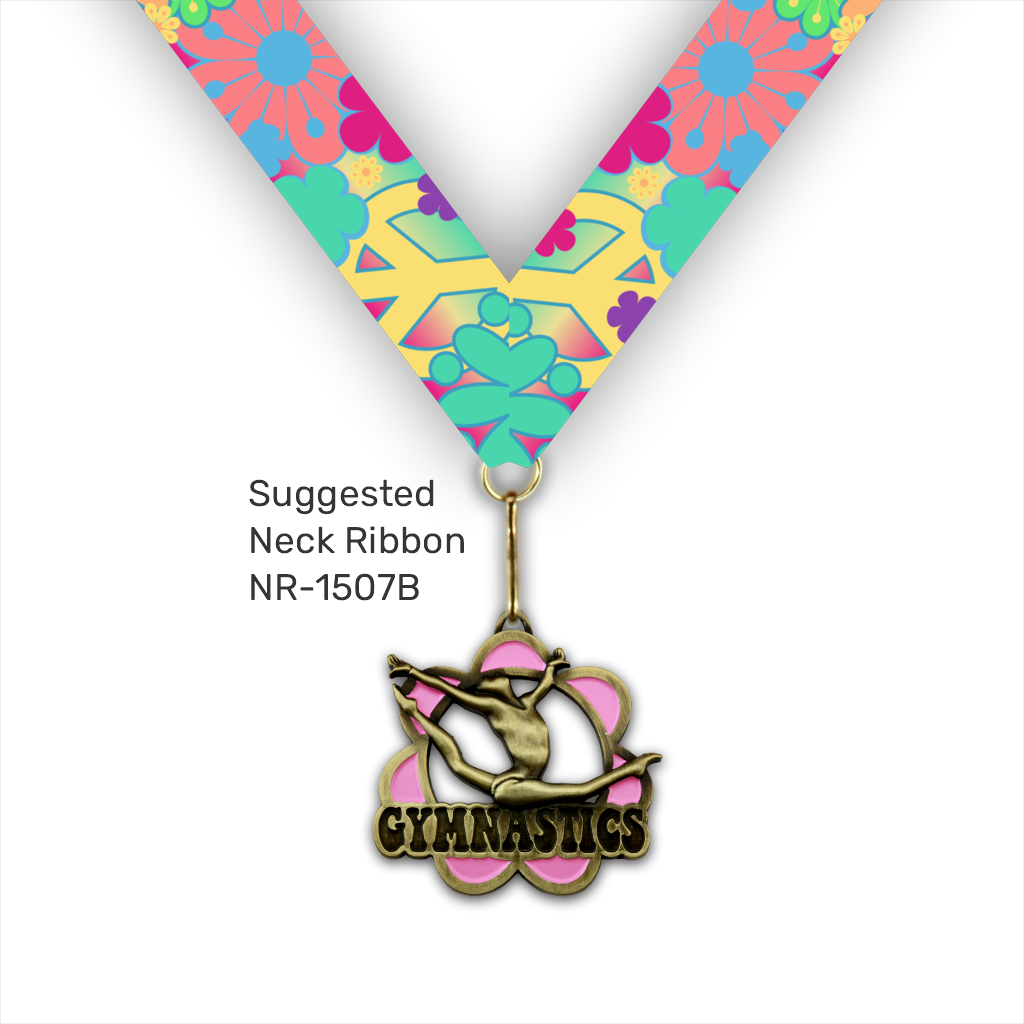 2-1/4" Female Gymnastics Enamel Pink Flower Power Series Medal [MED-525]