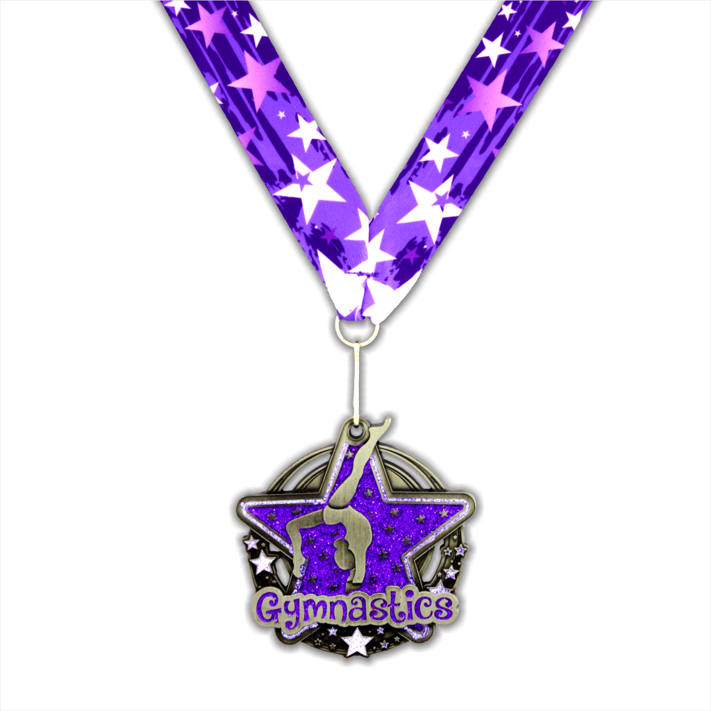 2-3/4" Female Gymnastics Purple Star Dazzle Series Medal