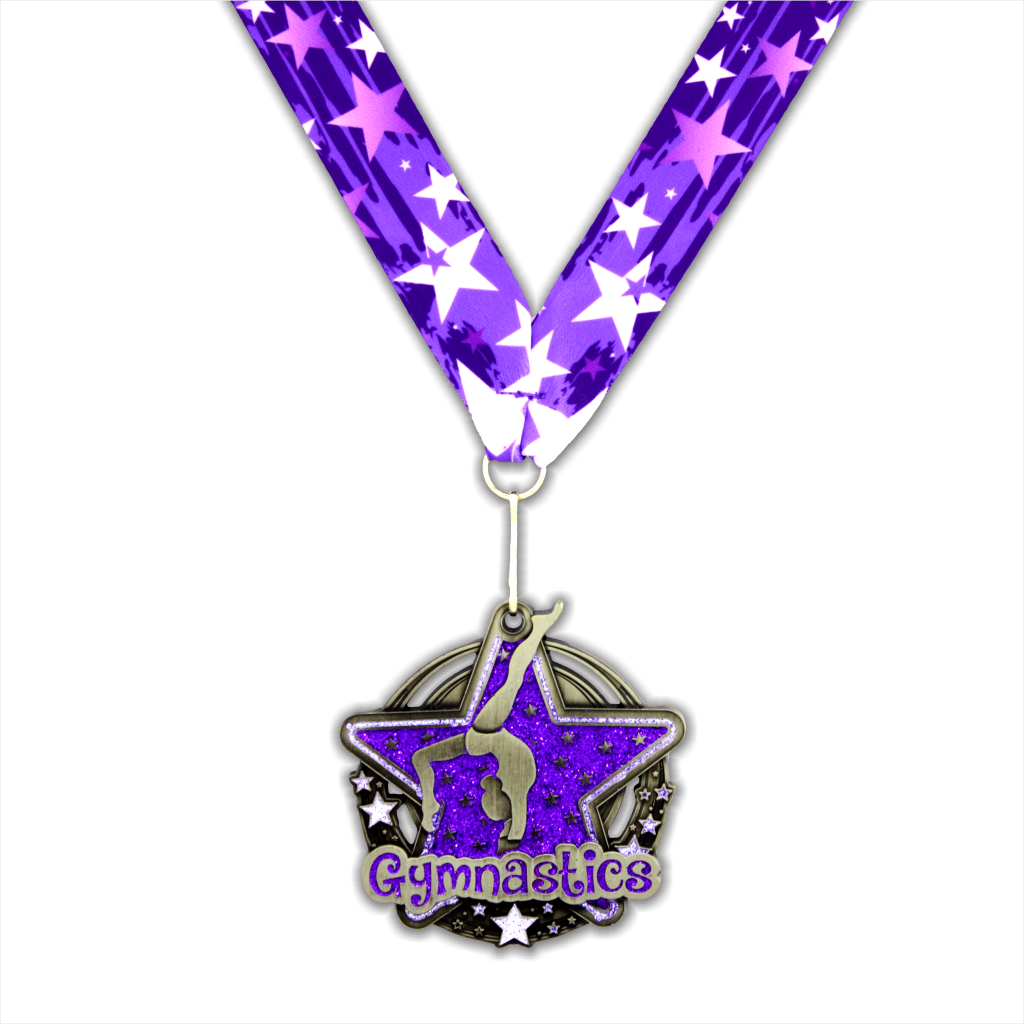 2-3/4" Female Gymnastics Purple Star Dazzle Series Medal [MED-430]