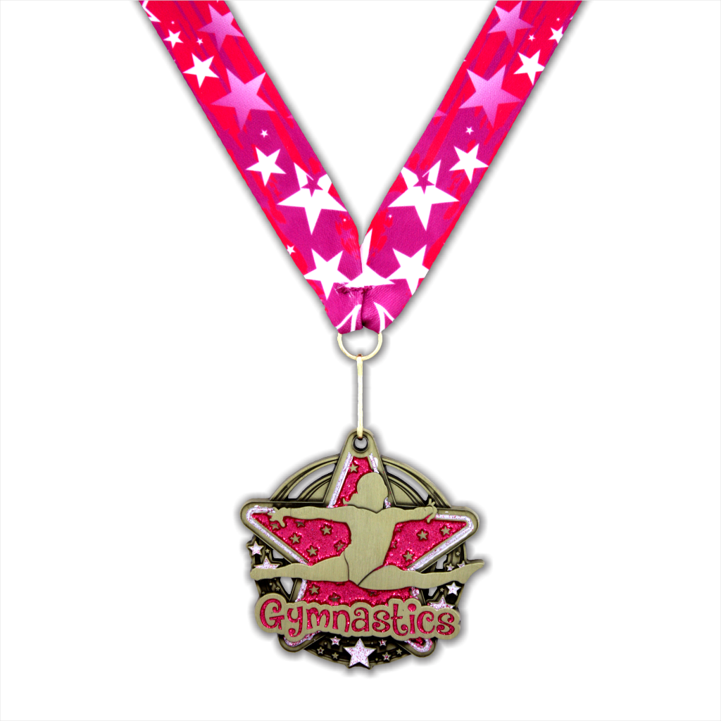 2-3/4" Female Gymnastics Pink Star Dazzle Series Medal