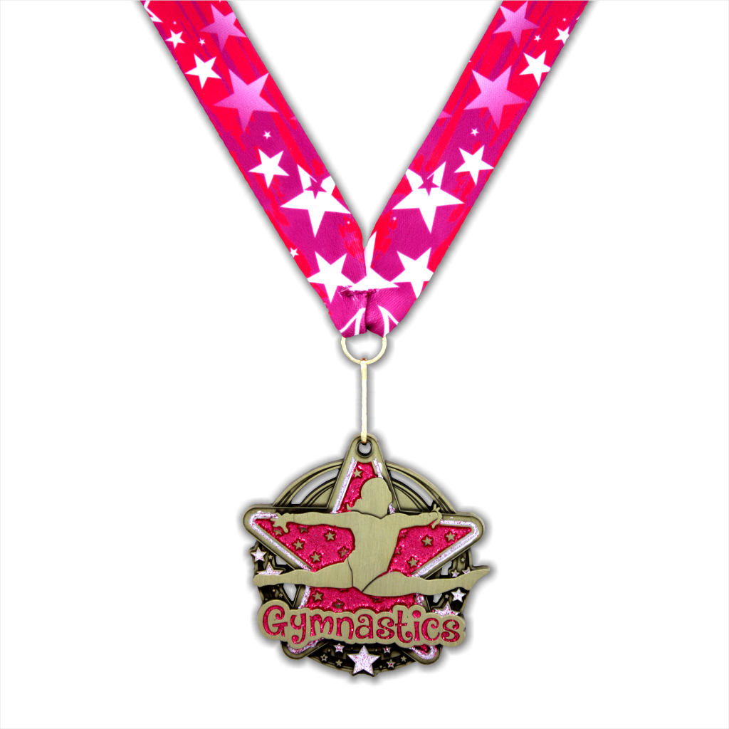 2-3/4" Female Gymnastics Pink Star Dazzle Series Medal [MED-431]