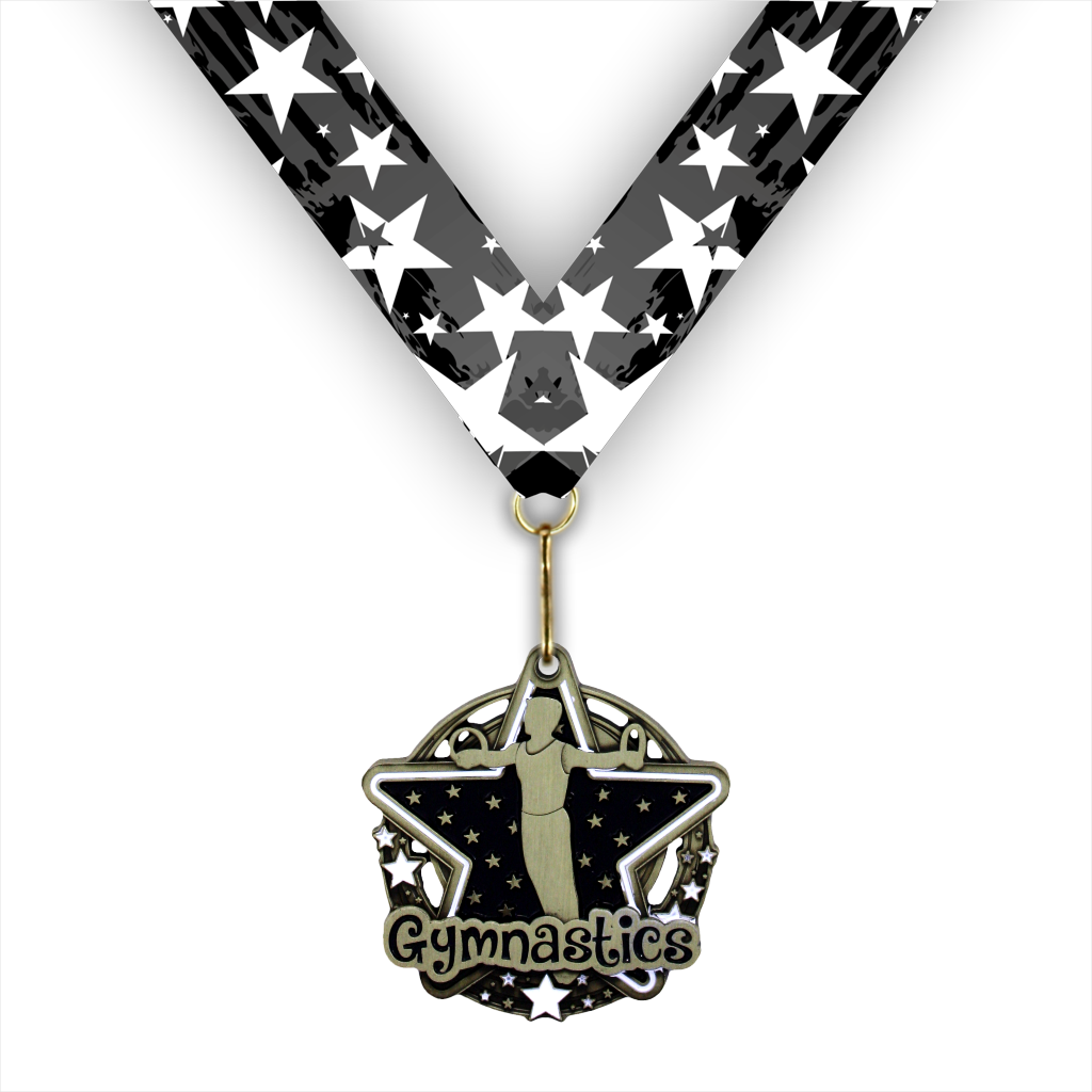 2-3/4" Male Gymnastics Black Star Dazzle Series Medal