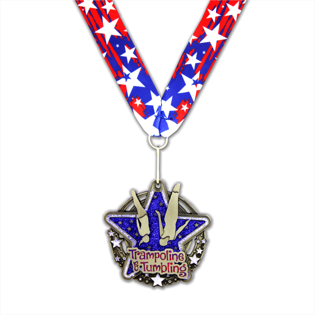 2-3/4" Trampoline & Tumbling RWB Star Dazzle Series Medal [MED-438]