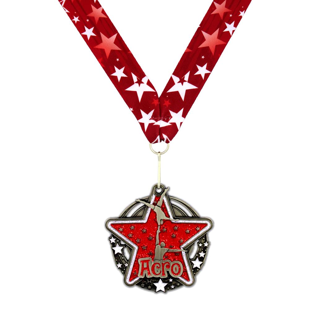 2-3/4" Acro Red Star Dazzle Series Medal