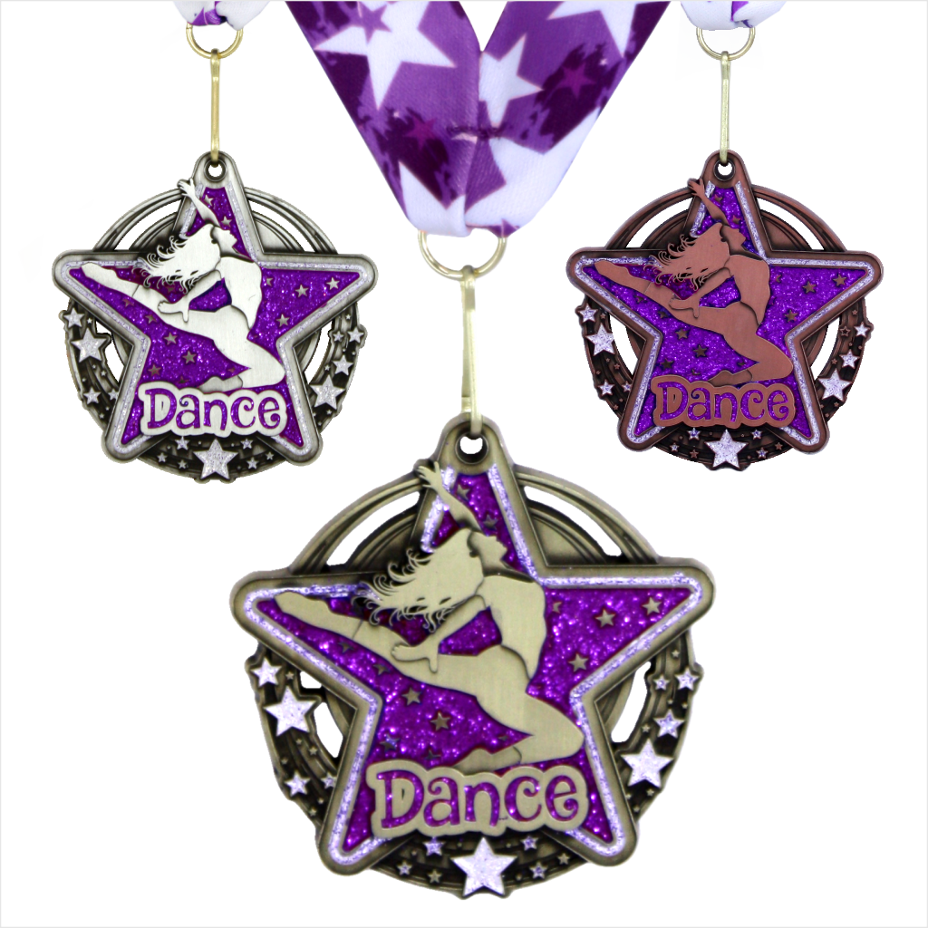2-3/4" Dance Purple Star Dazzle Series Medal