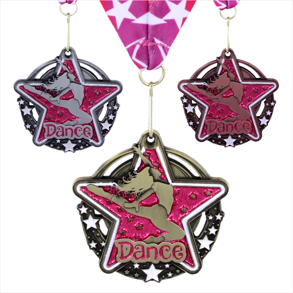 2-3/4" Dance Pink Star Dazzle Series Medal