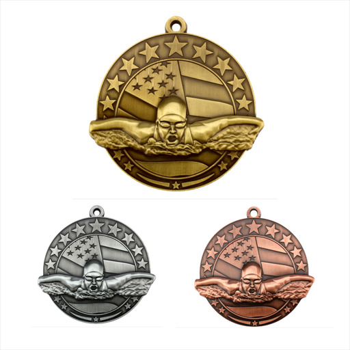 3" Female Swimmer Stars & Strips Series Medal [MED-532FS]