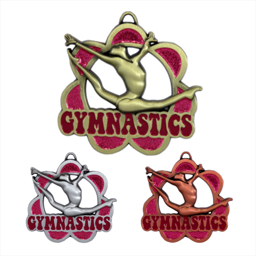 2-1/4" Female Gymnastics Glitter Pink Flower Power Series Medal