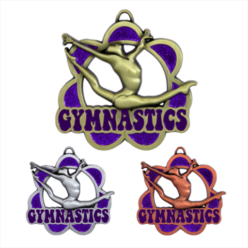 2-1/4" Female Gymnastics Glitter Purple Flower Power Series Medal