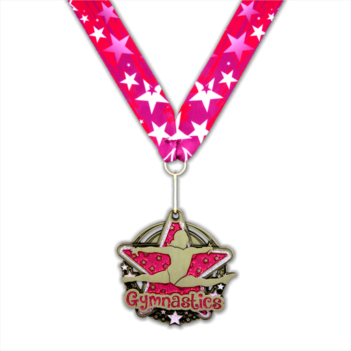 2-3/4" Female Gymnastics Pink Star Dazzle Series Medal [MED-431]
