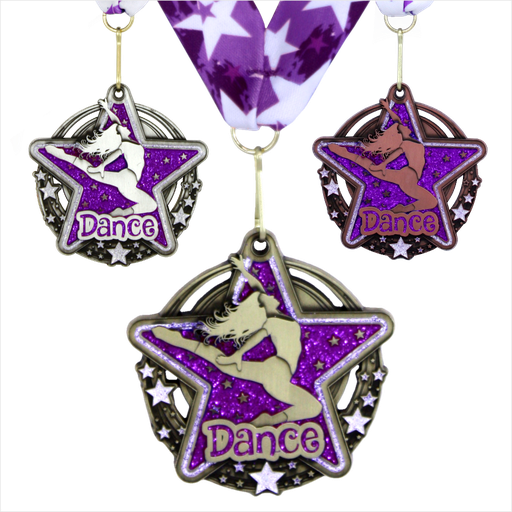 2-3/4" Dance Purple Star Dazzle Series Medal