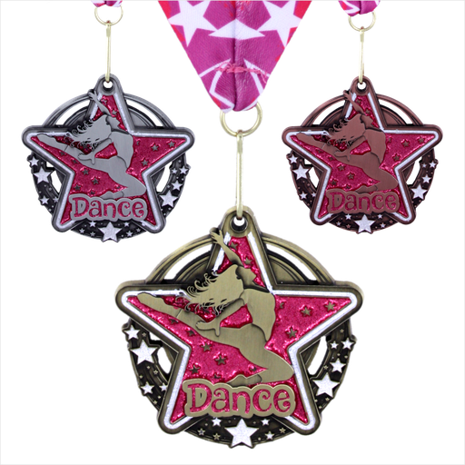 2-3/4" Dance Pink Star Dazzle Series Medal